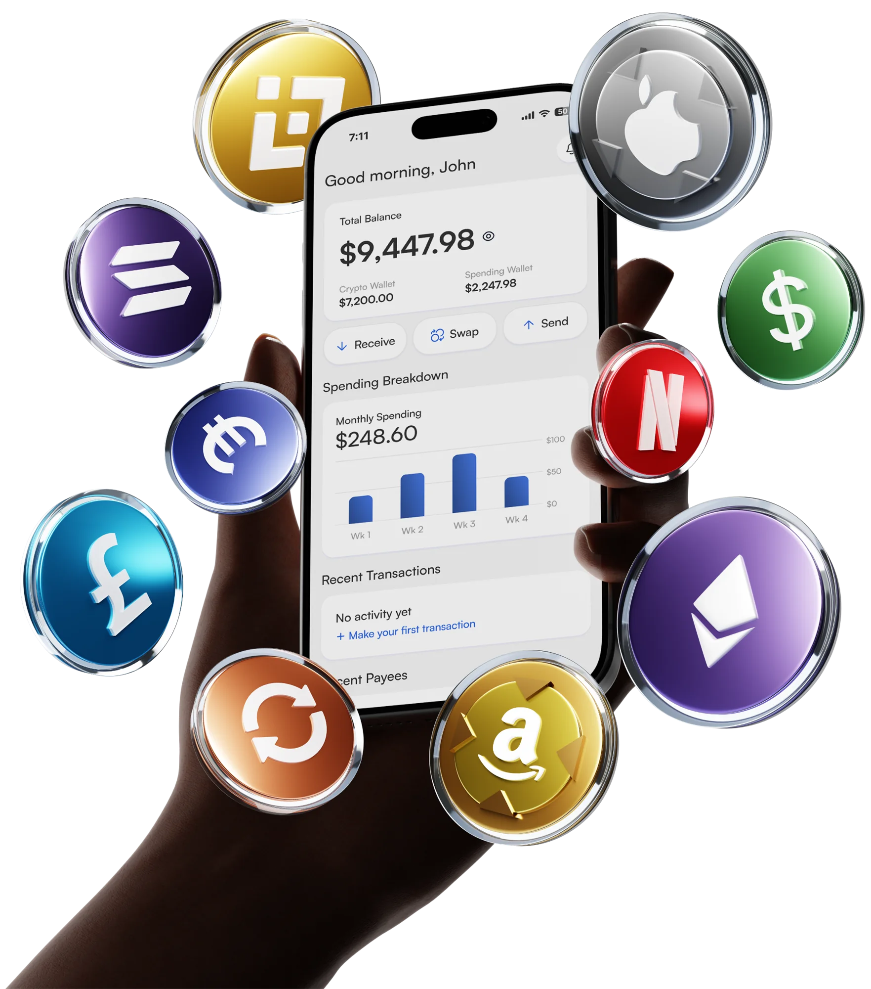 The u-topia app showing a virtual card and recent transactions